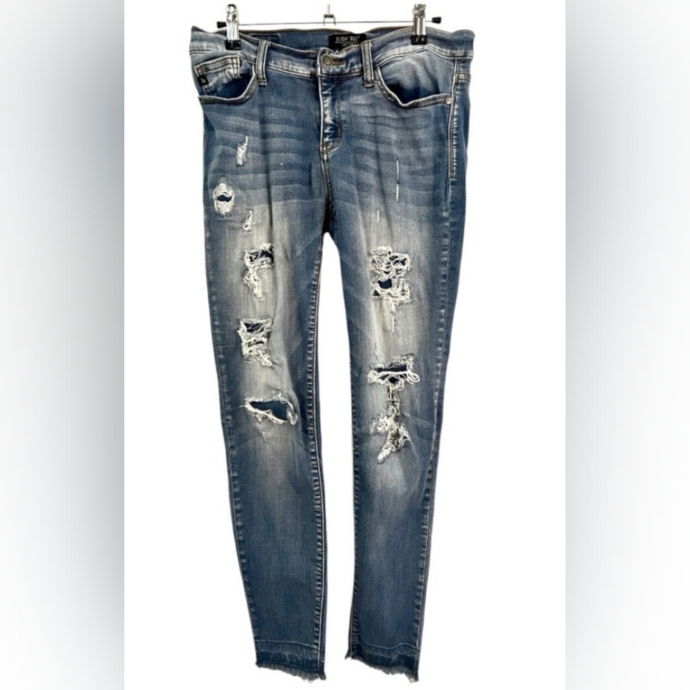 JUDY BLUE 11/30 JB8240MD Patched Ripped Skinny Jeans Stretch Raw Hem Distressed